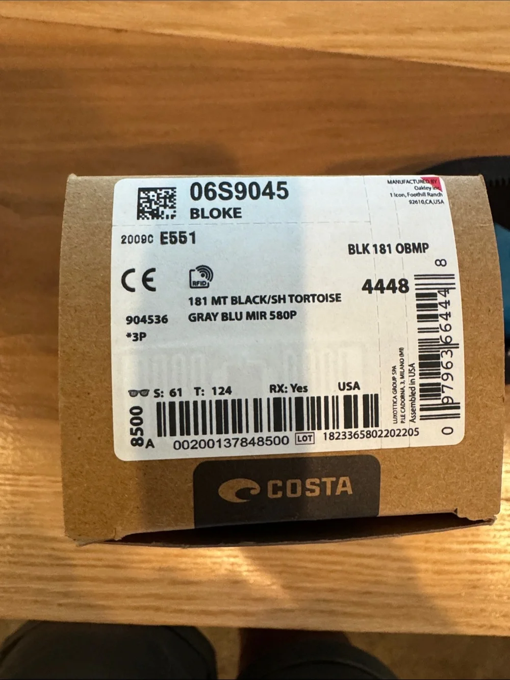 Costa Bloke 06S9045 Black Frame Sunglasses with Blue Mirrored Lenses